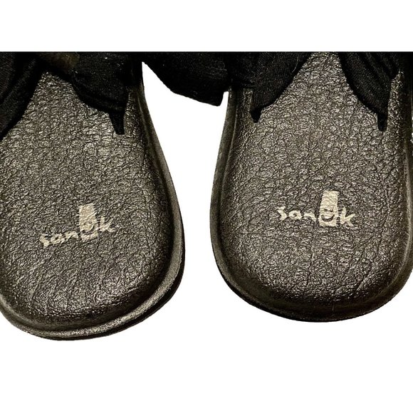 Sanuk Women 7 Black Sandals Yoga Mat Sling Slingback Ankle Tie Up Casual Flats - Picture 2 of 6